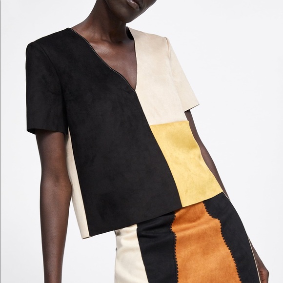 Worn once ZARA suede color block T-shirt - Picture 3 of 3